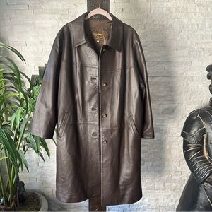 Solsona Peteteria Dark Chocolate Brown Soft Leather Long Overcoat Size 52 XL